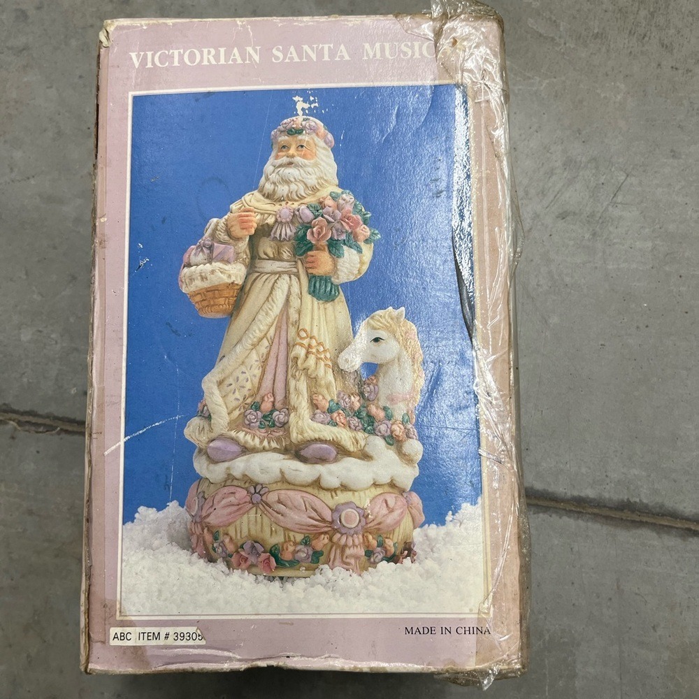 Victorian Santa Musical Figurine ABC Distributing Item 39305 Pastel Floral Horse